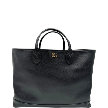 front Shopper Gucci in pelle nera impreziosita da doppia GG in metallo dorato, di lusso, originale, ottime condizioni, usata. 