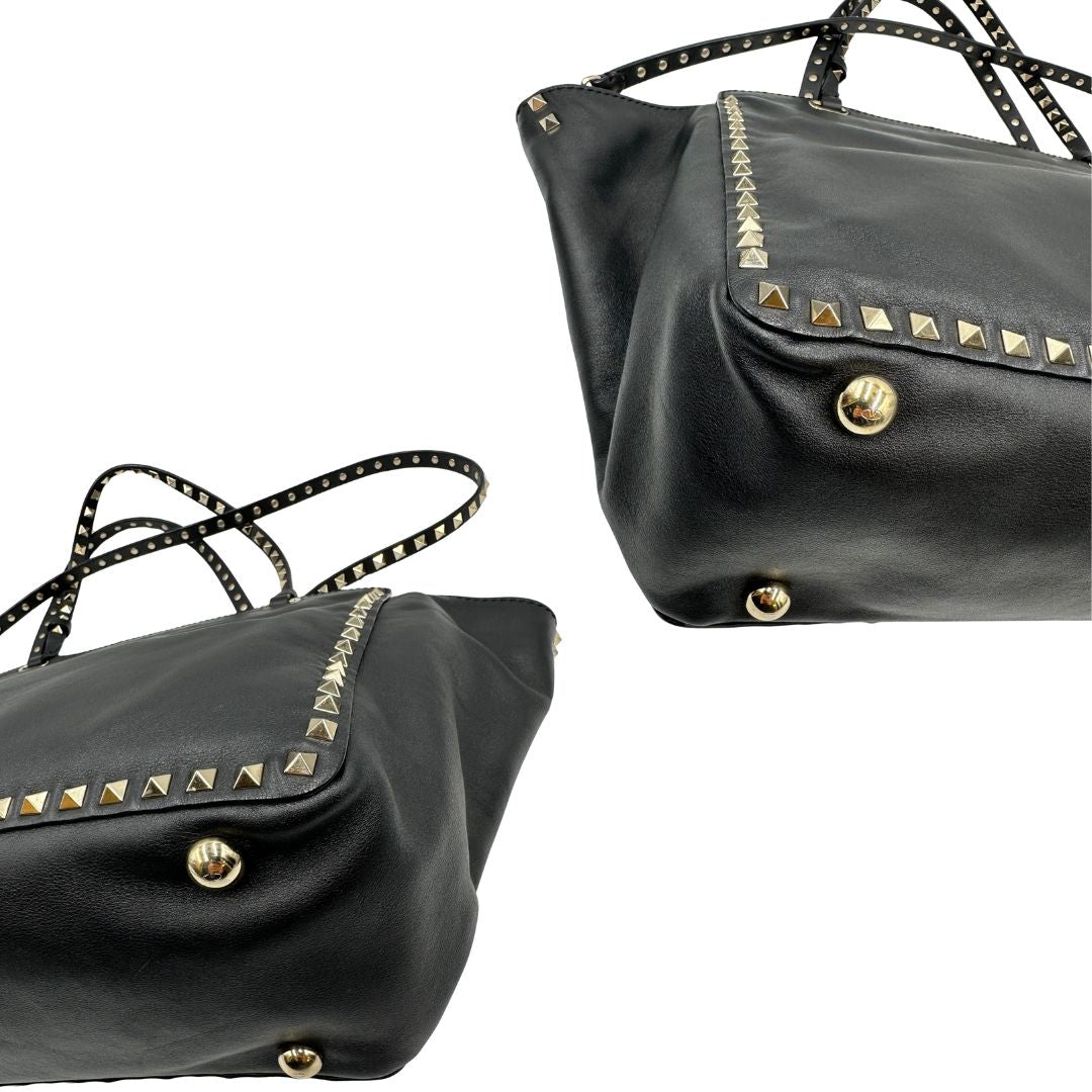 angoli Rockstud Valentino Garavani rifinita con borchie piramidali oro chiaro, di lusso, originale, ottime condizioni, usata. 