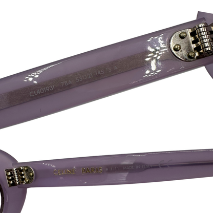 Interno delle aste di una paio di occhiali da sole Celine tondi con lenti sfumate grigie, usati, originali, second hand, in ottime condizioni.