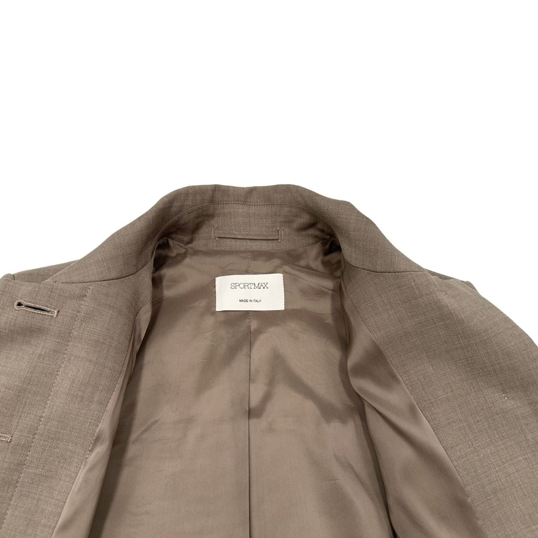 Giacca Sportmax in 100% lana vergine color tortora, di lusso, originale, ottime condizioni, usata.