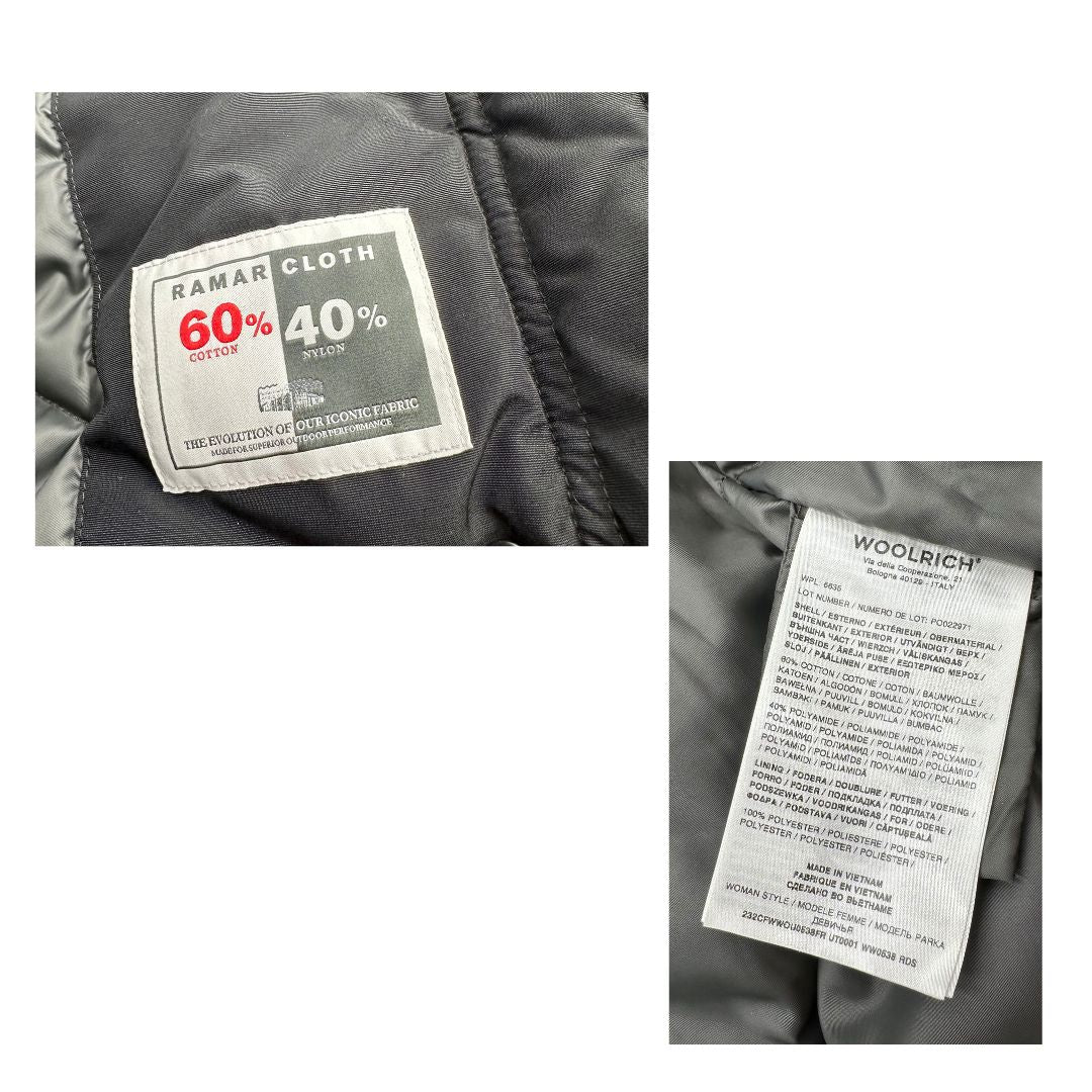Giubbino Woolrich Artic Parka nero munita di un cappuccio rifinito in pelliccia, di lusso, originale, ottime condizioni, usato