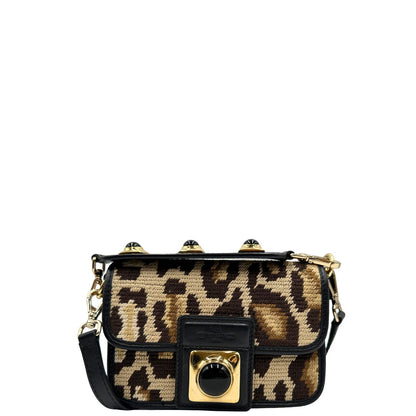 front  Borsa Etro in tessuto sui toni del marrone trama animalier, di lusso, originale, ottime condizioni, usata. 