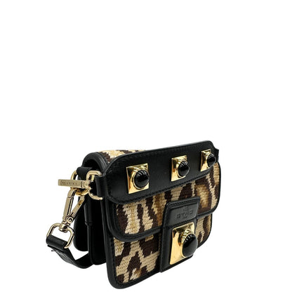 lato  Borsa Etro in tessuto sui toni del marrone trama animalier, di lusso, originale, ottime condizioni, usata.  