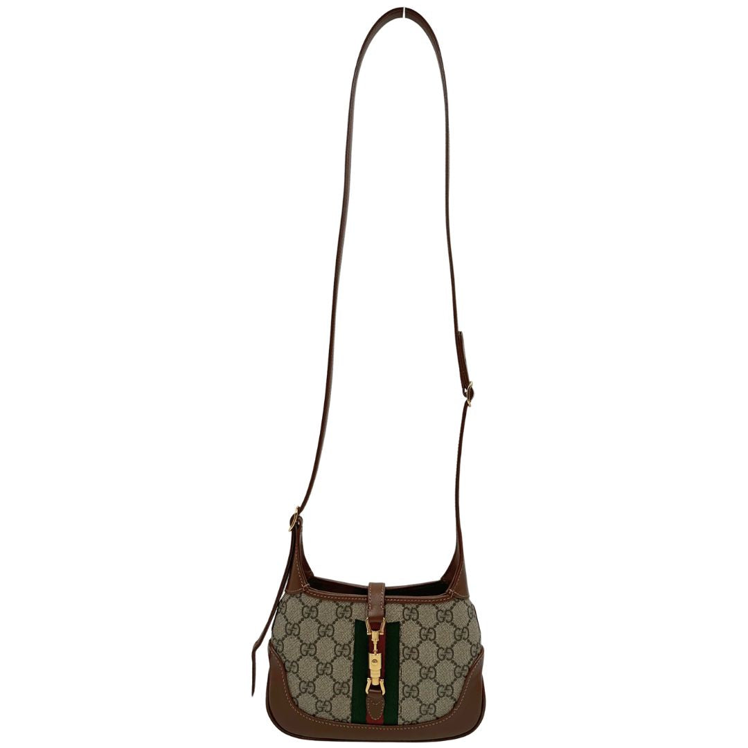 front  Borsa Gucci Jackie in canvas GG e pelle marrone, di lusso, originale, eccellenti condizioni, usata. 