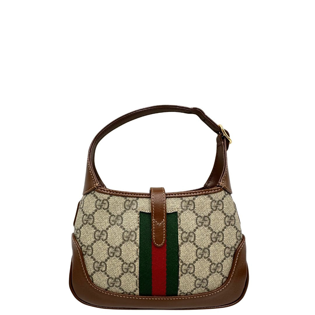 retro  Borsa Gucci Jackie in canvas GG e pelle marrone, di lusso, originale, eccellenti condizioni, usata. 