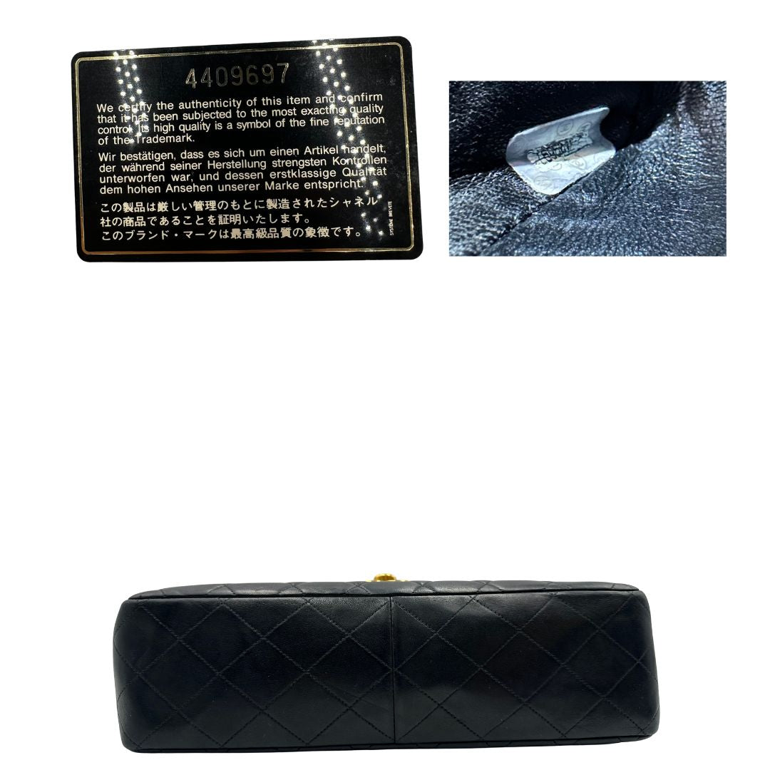 base Borsa Chanel in pelle nera trapuntata con hardware dorato, di lusso, originale, ottime condizioni, usata. 
