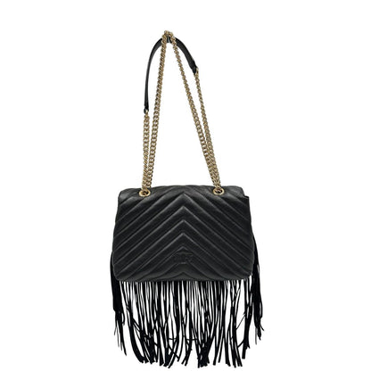 Retro, Borsa Pinko in morbida nappa trapuntata con frange in pelle scamosciata e hardware dorato, indossabile a tracolla o a spalla.