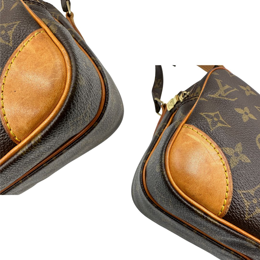 Angoli di una borsa Nile con tracolla di LV in canvas monogrammato, usata, originale, second hand, in ottime condizioni.