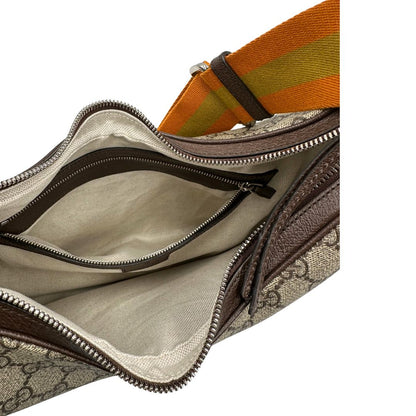 Interno, Borsa Gucci Attache in canvas beige con tracolla Web arancione e verde. Originale, usata, di lusso, in condizioni eccellenti.
