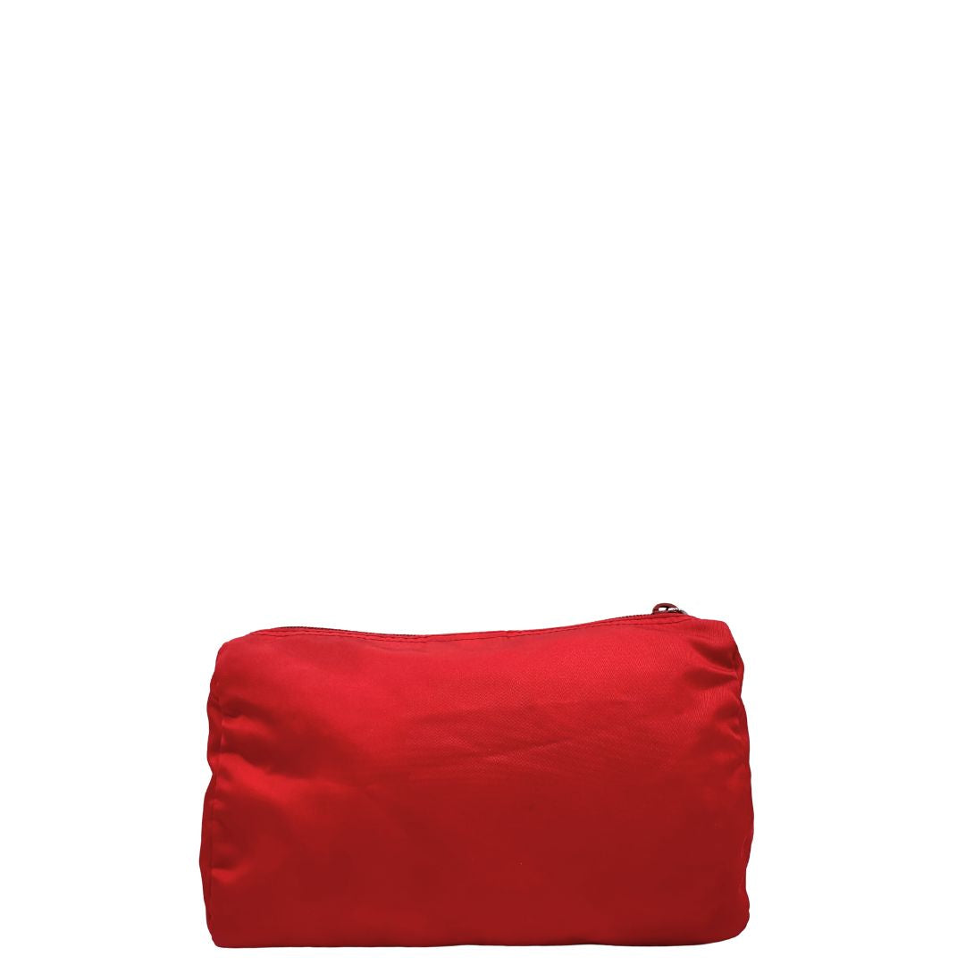 Retro, Necessaire Prada in tessuto Vela rosso e hardware argentato. Originale, usata, di lusso, in ottime condizioni.