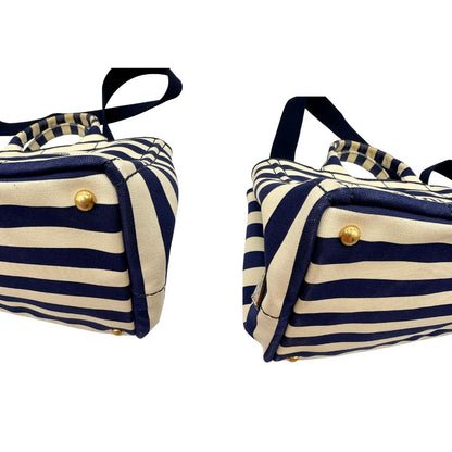 Angoli, Borsa Prada in tela caratterizzato da una fantasia a righe orizzontali blu navy e avorio, Indossabile a mano oppure a tracolla.
