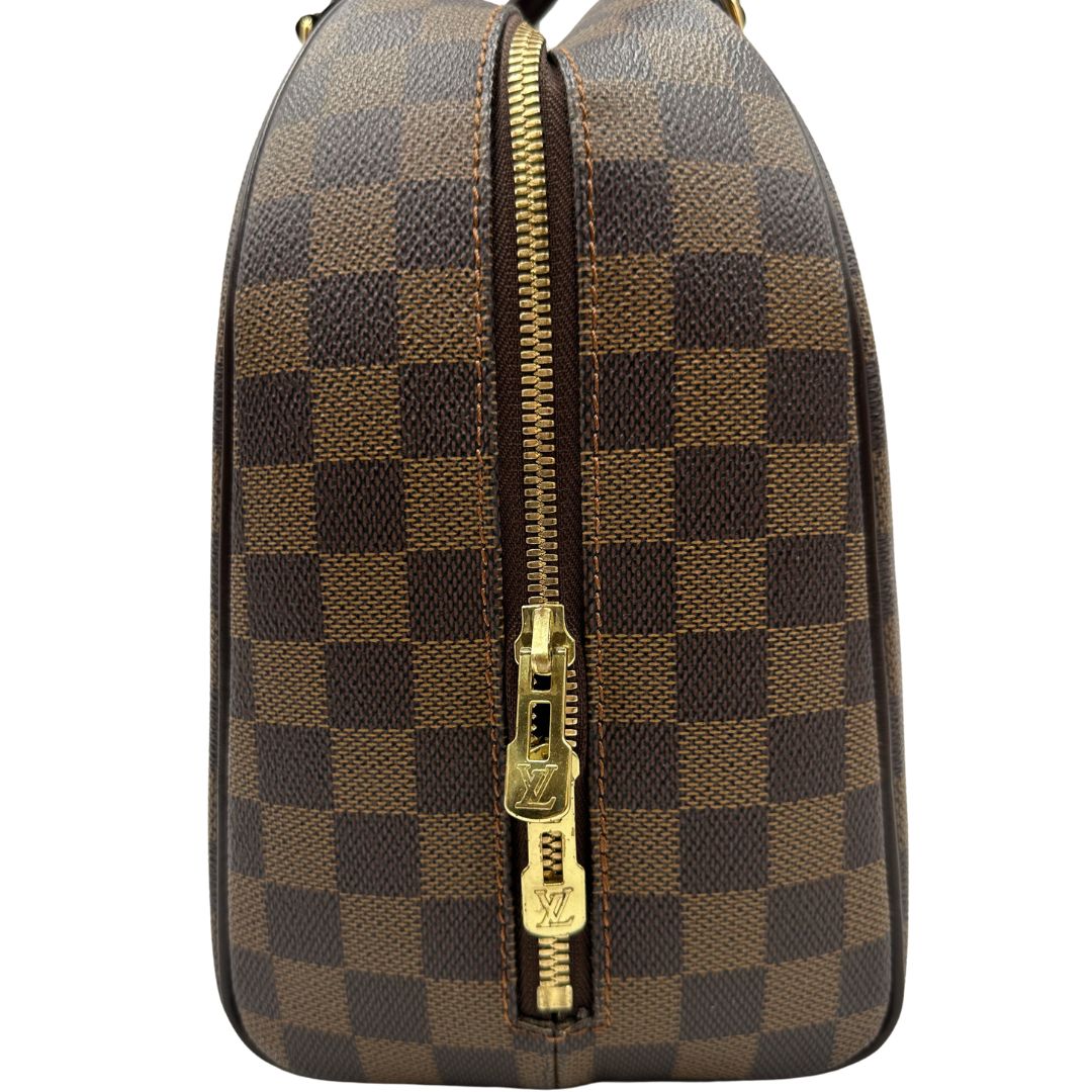 cerniera Borsa Nolita in canvas Damier Ébène e hardware dorato, indossabile a mano, di lusso, originale, ottime condizioni, usata. 