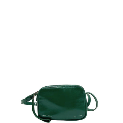 front Borsa Label Watts in pelle lucida color verde bottiglia, di lusso, eccellenti condizioni, originale, usata. 