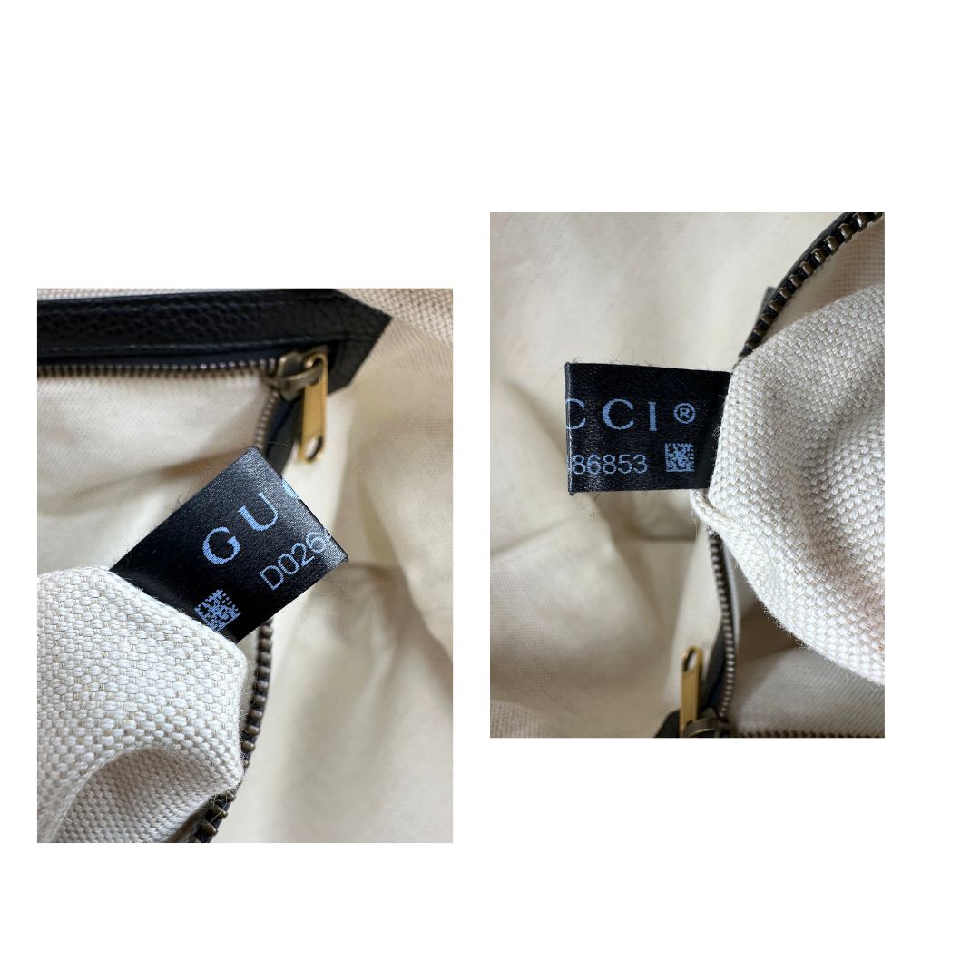 Borsa hobo a mezzaluna in pelle morbida martellata nera Gucci con stampa logo, indossabile a tracolla. Originale, usata, di lusso, in condizioni eccellenti.