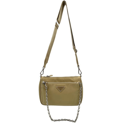  borsa a tracolla Prada in re- nylon beige con pochette amovibile, di lusso, originale, ottime condizioni, usata.