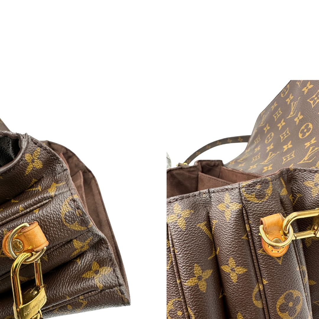 Laterali, Borsa LV in canvas monogrammato marrone e hardware dorato, indossabile a tracolla o a mano. Originale, usata, di lusso, in ottime condizioni.