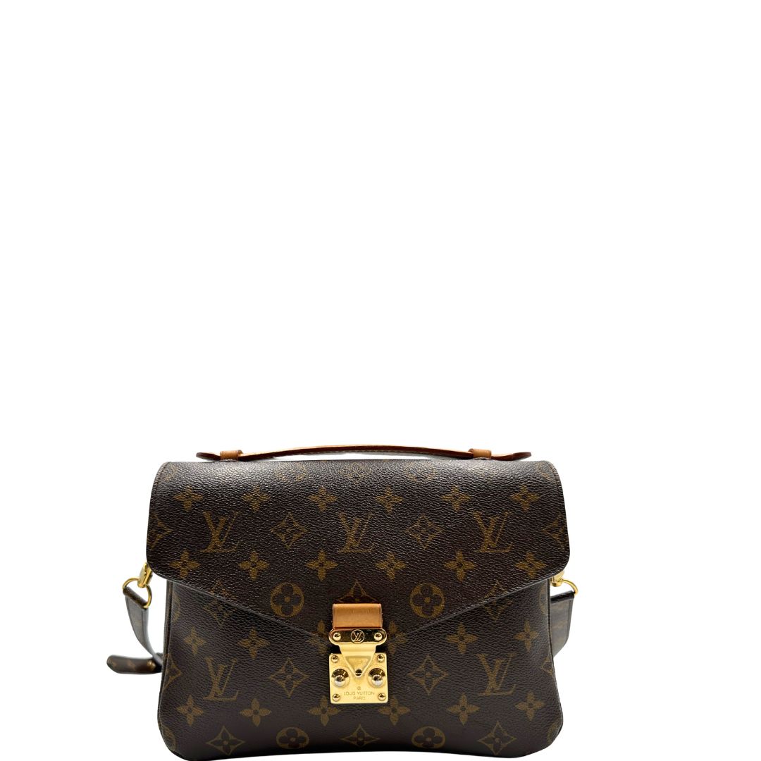 Front, Borsa LV in canvas monogrammato marrone e hardware dorato, indossabile a tracolla o a mano. Originale, usata, di lusso, in ottime condizioni.