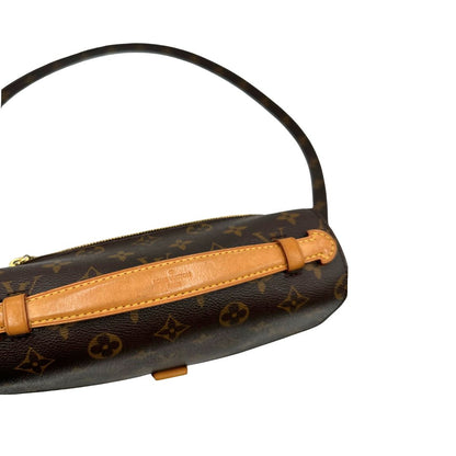 Manico, Borsa LV in canvas monogrammato marrone e hardware dorato, indossabile a tracolla o a mano. Originale, usata, di lusso, in ottime condizioni.