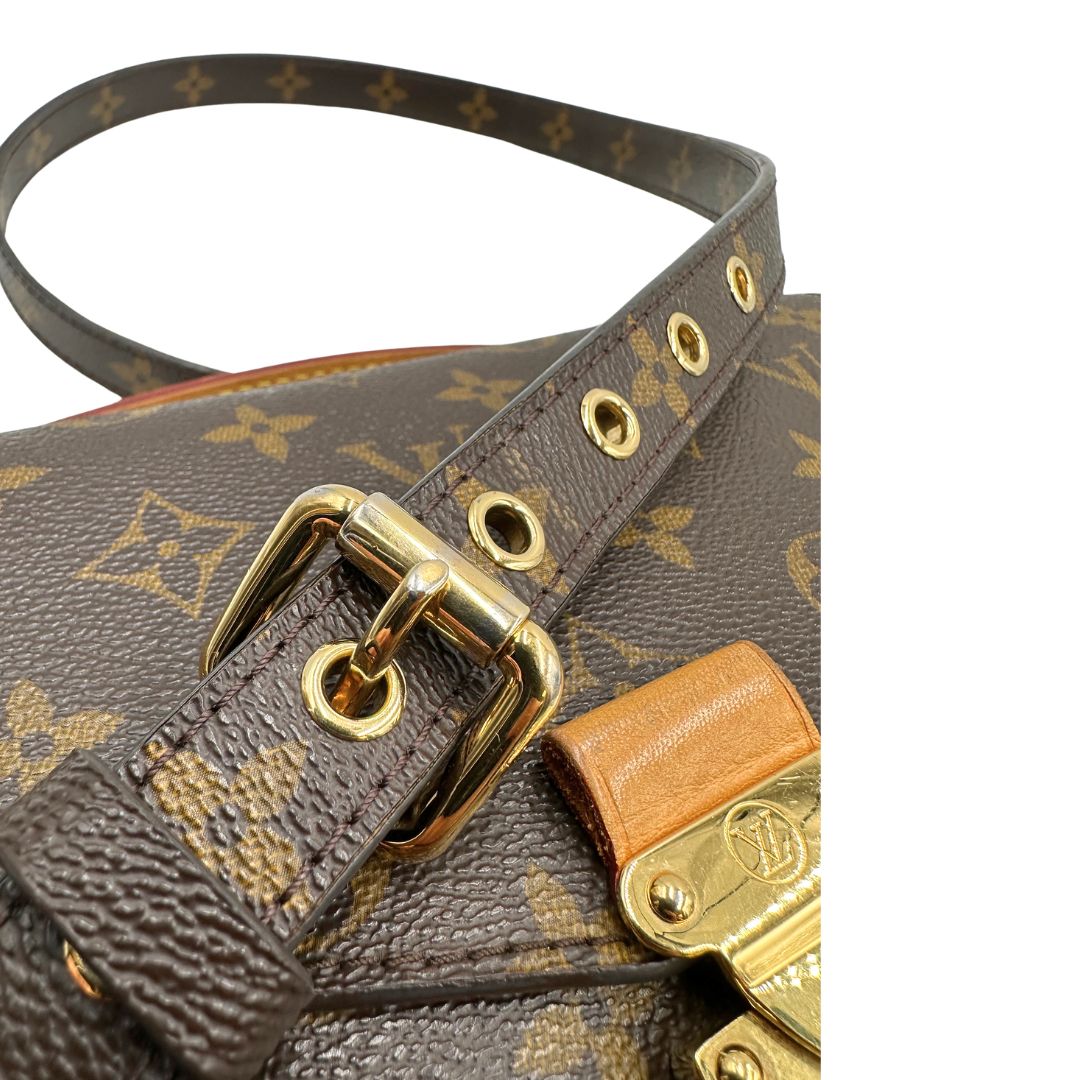 fibbia, Borsa LV in canvas monogrammato marrone e hardware dorato, indossabile a tracolla o a mano. Originale, usata, di lusso, in ottime condizioni.