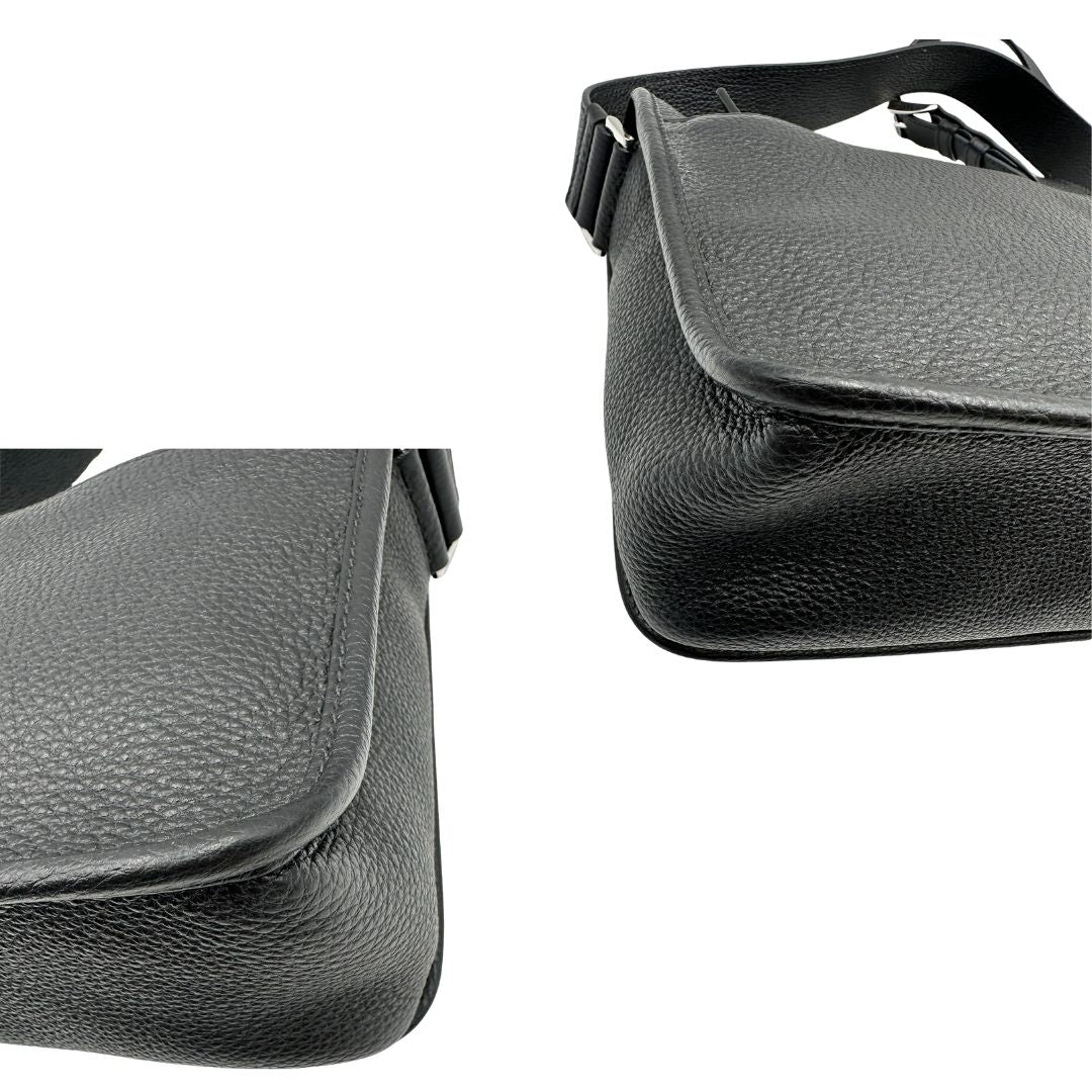 angoli cartella Prada in pelle martellata nera, di lusso, originale, eccellenti condizioni, usata. 