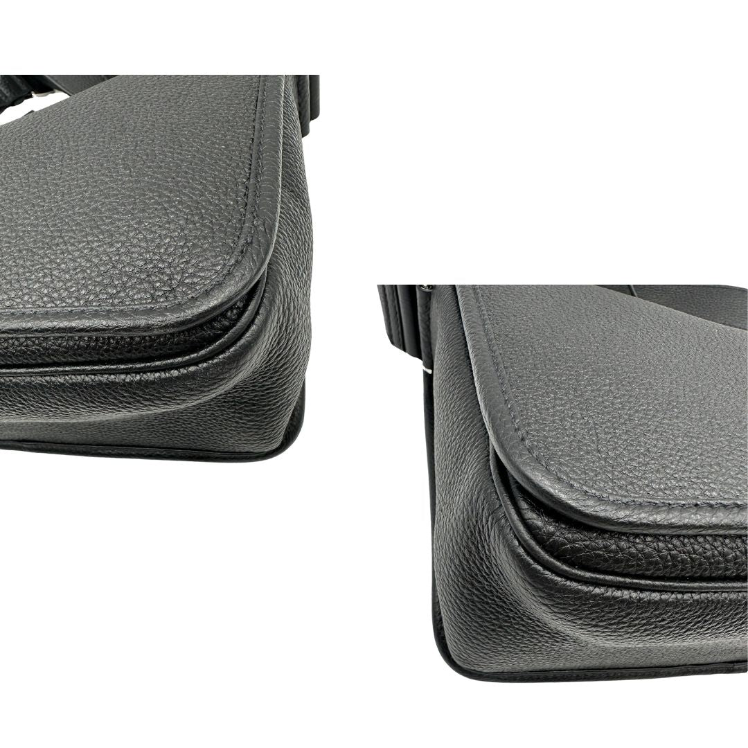 angoli cartella Prada in pelle martellata nera, di lusso, originale, eccellenti condizioni, usata. 