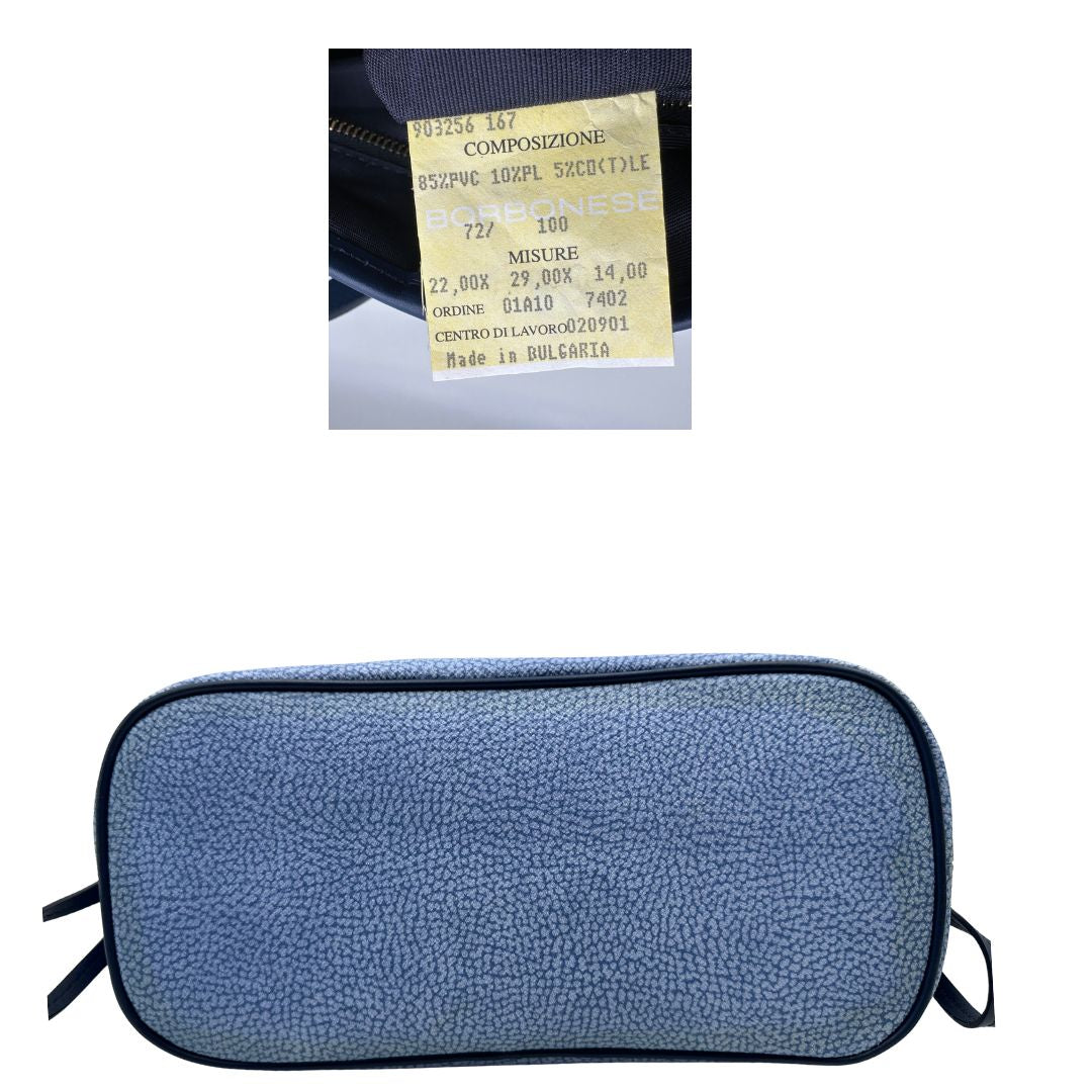 base  Shopping Borbonese con trama occhio di pernice sui toni del blu, di lusso, originale, usat 