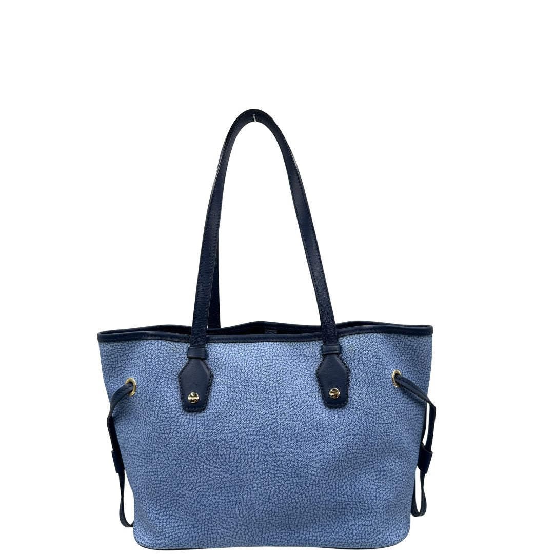 front  Shopping Borbonese con trama occhio di pernice sui toni del blu, di lusso, originale, usat 