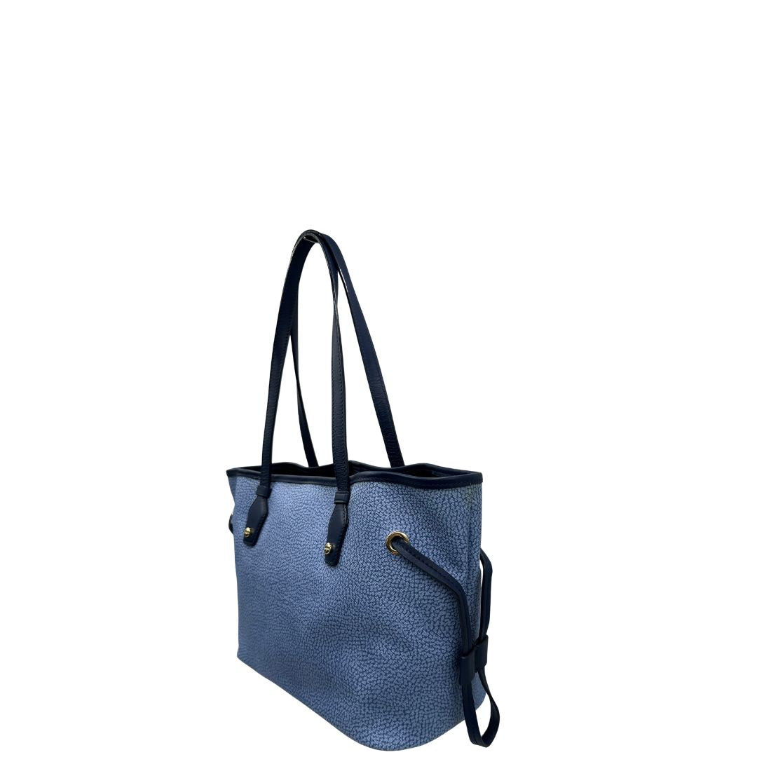  Shopping Borbonese con trama occhio di pernice sui toni del blu, di lusso, originale, usat lato 