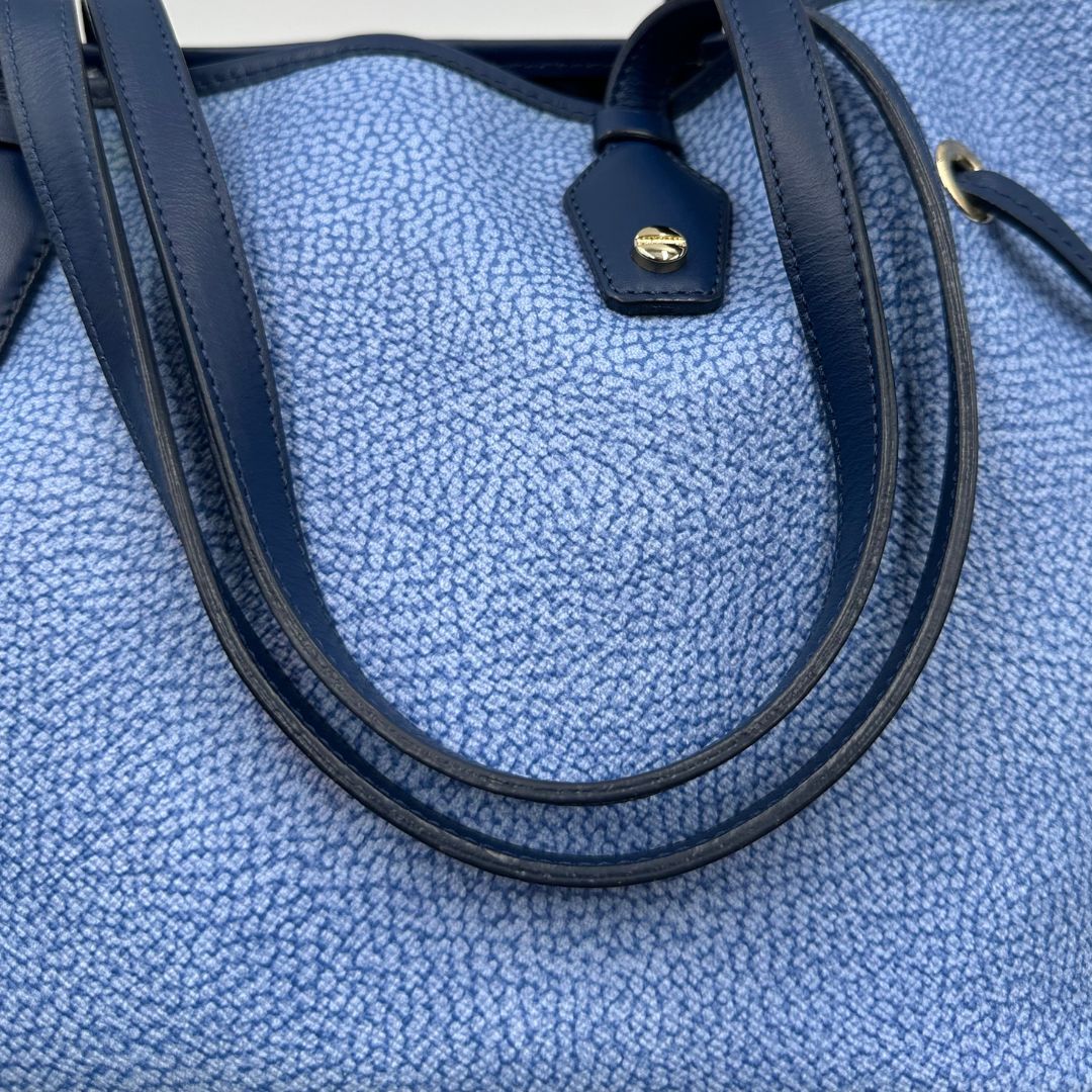 manici  Shopping Borbonese con trama occhio di pernice sui toni del blu, di lusso, originale, usat 