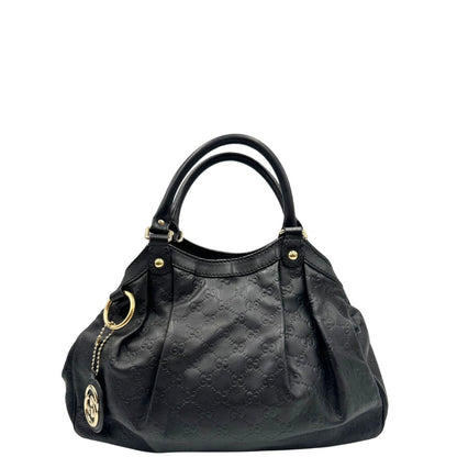 front Borsa Gucci in pelle nera GG, munita di doppi manici, di lusso, originale, ottime condizioni, usata. 
