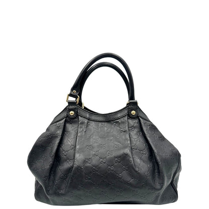 retro Borsa Gucci in pelle nera GG, munita di doppi manici, di lusso, originale, ottime condizioni, usata. 