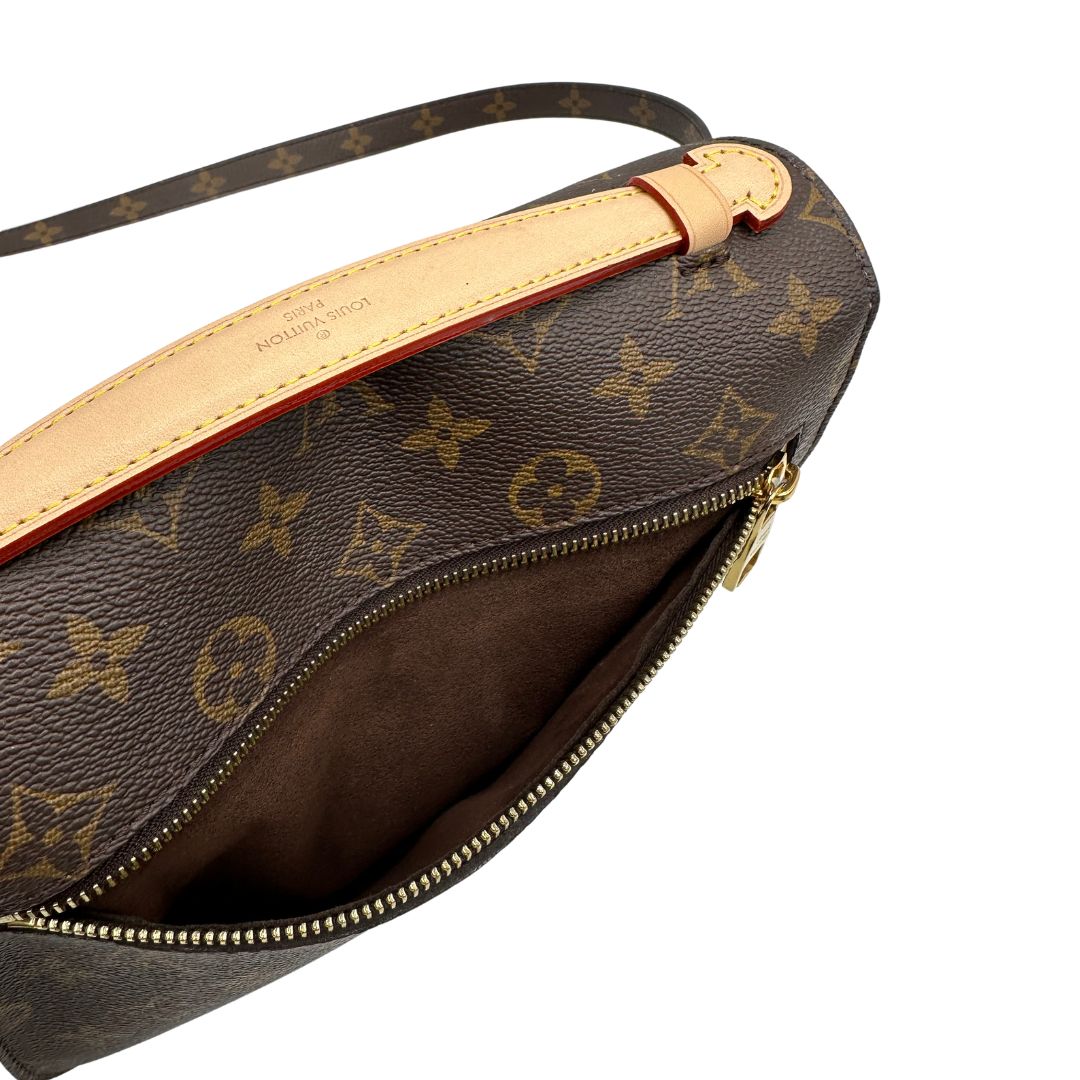 interno Borsa LV in canvas monogrammato marrone e hardware dorato, indossabile a tracolla o a mano, di lusso, originale, ottime condizioni, usata, originale. 