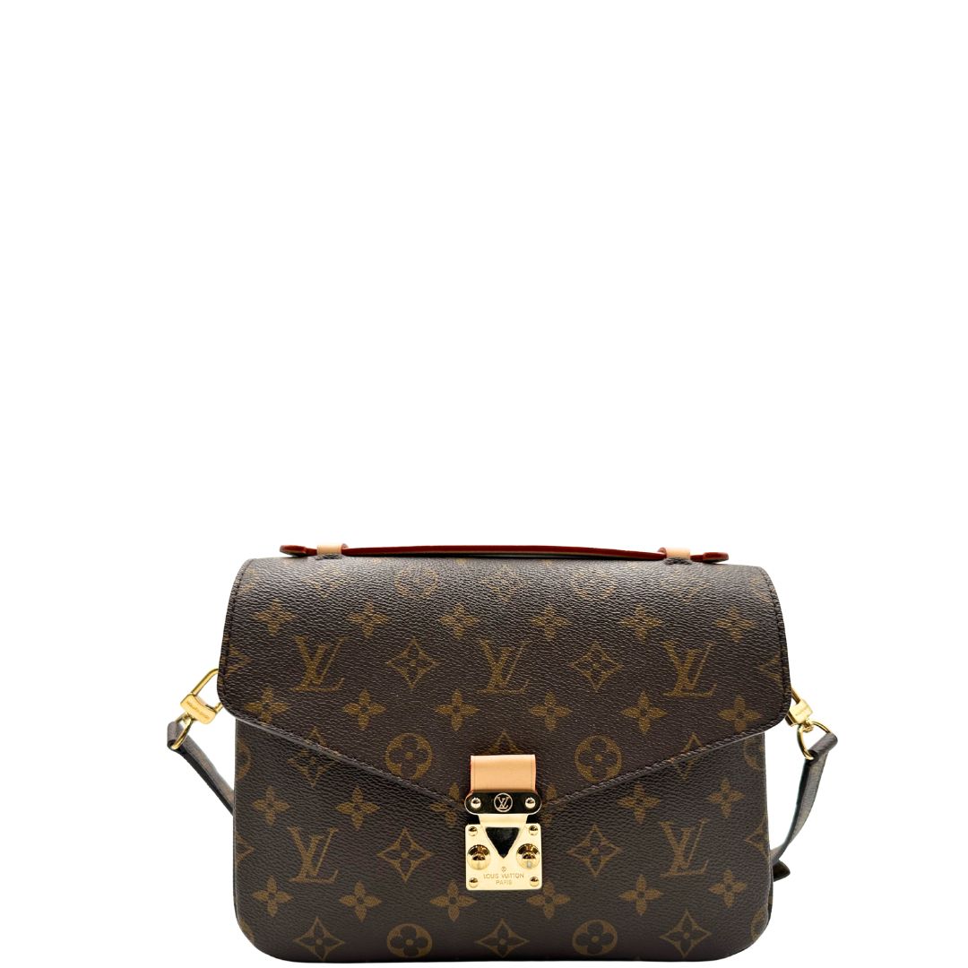 front Borsa LV in canvas monogrammato marrone e hardware dorato, indossabile a tracolla o a mano, di lusso, originale, ottime condizioni, usata, originale. 