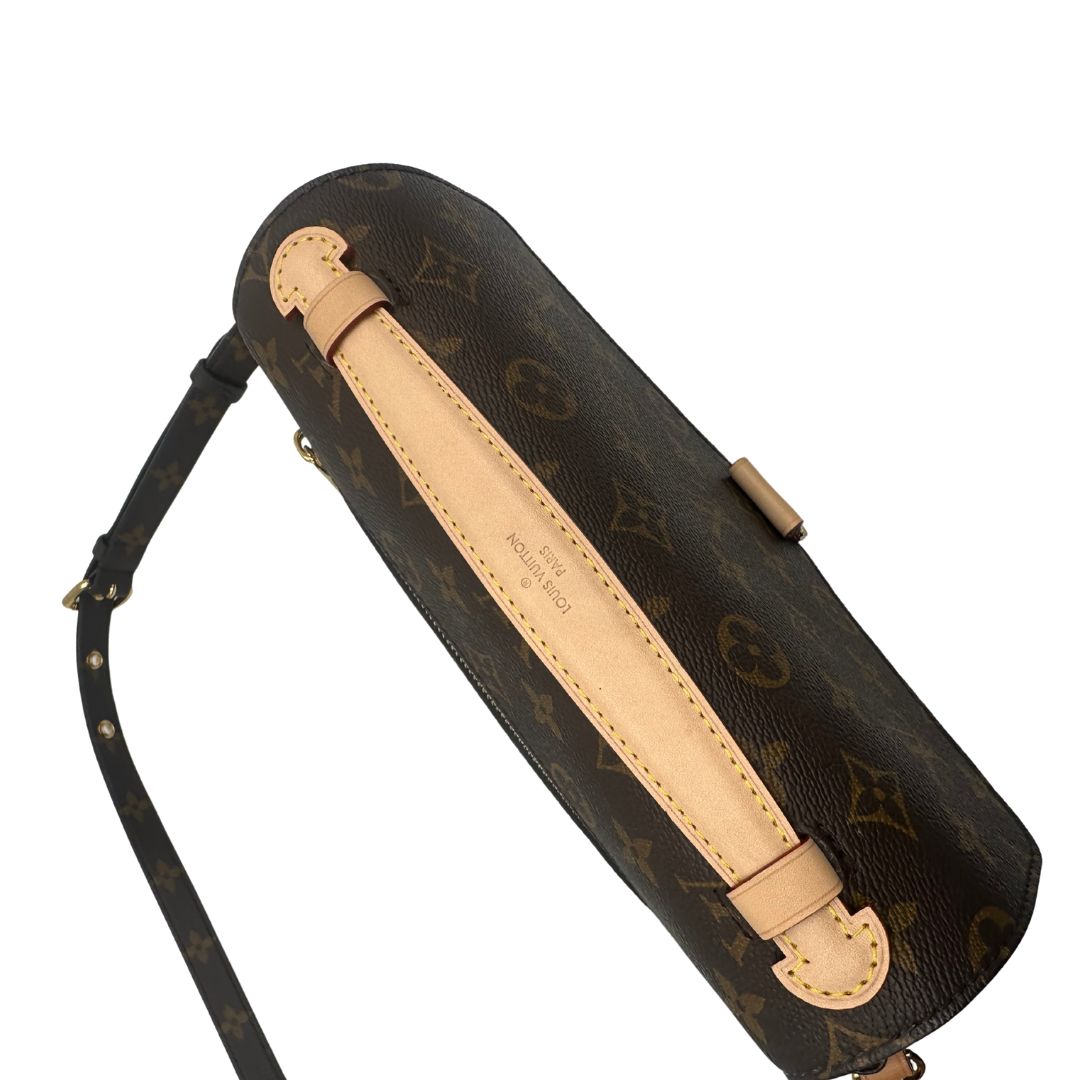 manico Borsa LV in canvas monogrammato marrone e hardware dorato, indossabile a tracolla o a mano, di lusso, originale, ottime condizioni, usata, originale. 