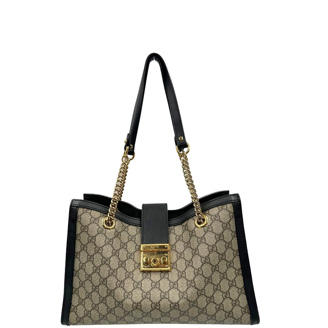 front  Borsa Gucci Padlock con profili neri, di lusso, originale, ottime condizioni, usata. 