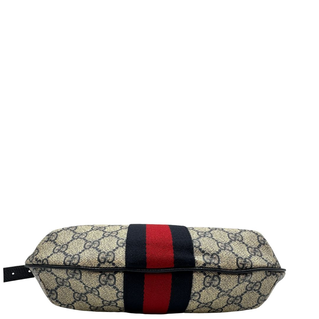 base Borsa a tracolla Gucci Ophidia in canvas GG con iconica striscia Web blu e rossa, di lusso, originale, ottime condizioni, usata. 