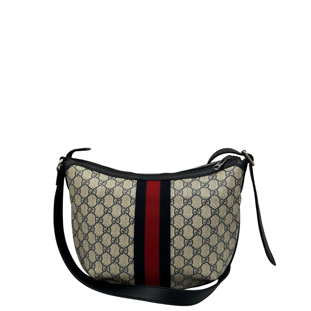 retro Borsa a tracolla Gucci Ophidia in canvas GG con iconica striscia Web blu e rossa, di lusso, originale, ottime condizioni, usata. 