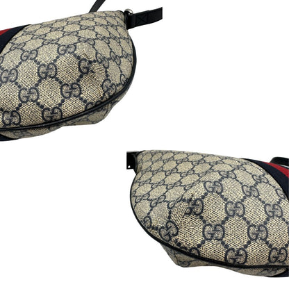 angoli Borsa a tracolla Gucci Ophidia in canvas GG con iconica striscia Web blu e rossa, di lusso, originale, ottime condizioni, usata. 