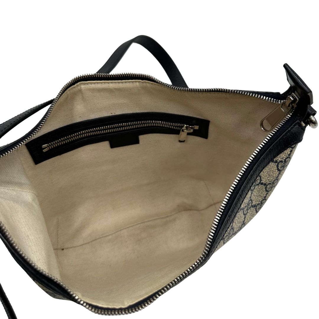 interno Borsa a tracolla Gucci Ophidia in canvas GG con iconica striscia Web blu e rossa, di lusso, originale, ottime condizioni, usata. 