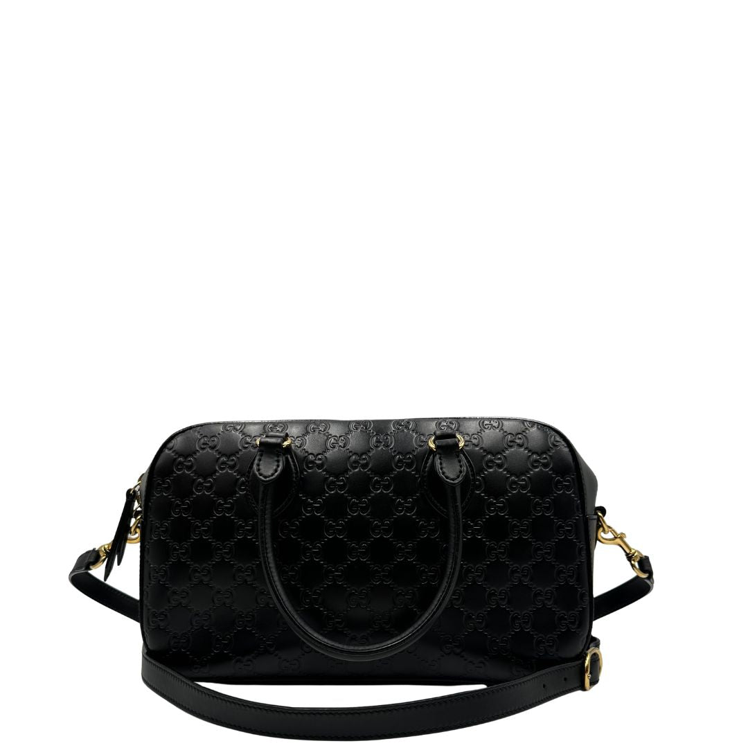 retro Bauletto rigido Gucci in pelle nera Guccissima, di lusso, originale, ottime condizioni, usata. 