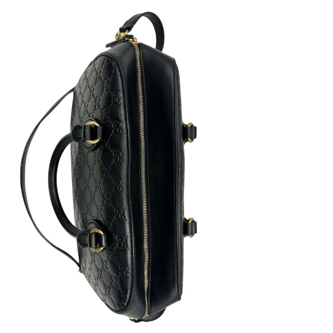 chiusura Bauletto rigido Gucci in pelle nera Guccissima, di lusso, originale, ottime condizioni, usata. 