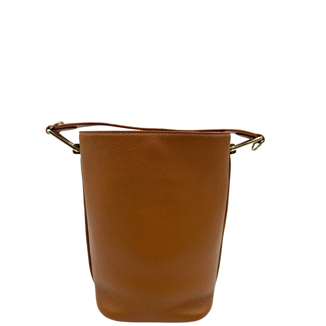 Secchiello Coccinelle in pelle martellata color marrone cognac, di lusso, originale, ottime condizioni, usato