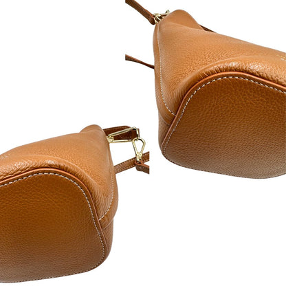 angoli Secchiello Coccinelle in pelle martellata color marrone cognac, di lusso, originale, ottime condizioni, usato 
