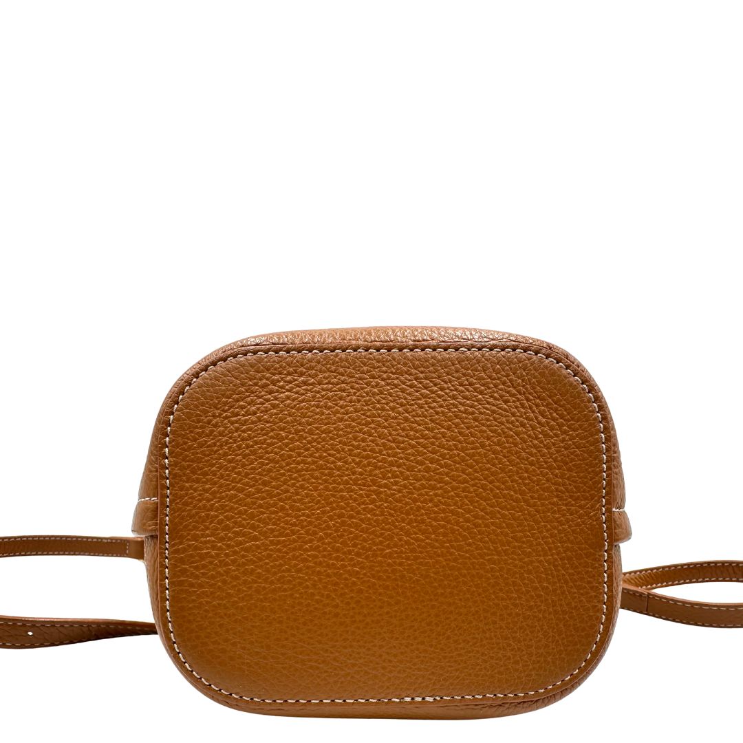 base Secchiello Coccinelle in pelle martellata color marrone cognac, di lusso, originale, ottime condizioni, usato 