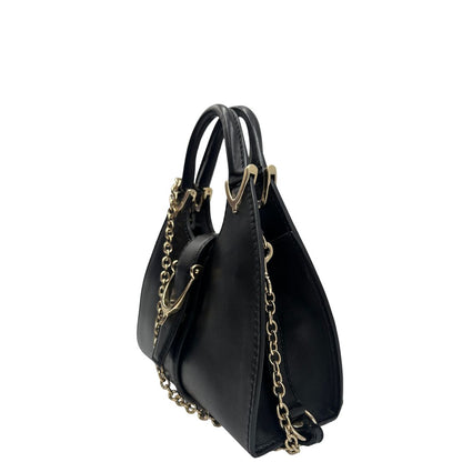 lato  Borsa Stirrup Gucci in pelle nera, indossabile a mano o a tracolla, di lusso, originale, ottime condizioni, usata. 