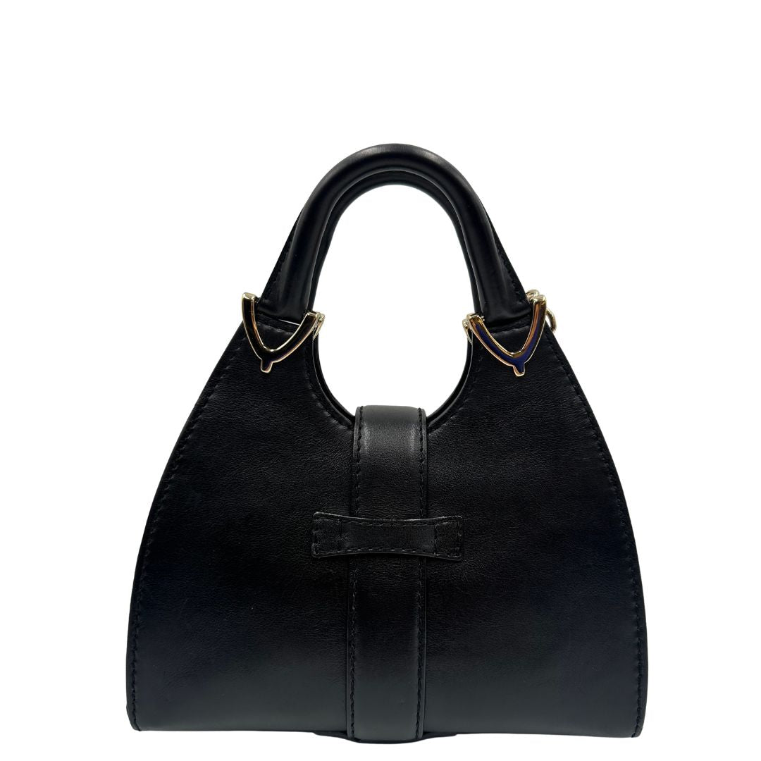 retro  Borsa Stirrup Gucci in pelle nera, indossabile a mano o a tracolla, di lusso, originale, ottime condizioni, usata. 