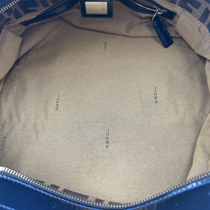 interno Borsa Fendi Chef trama Zucca e finiture in pelle verniciata blu, di lusso, originale, ottime condizioni. 