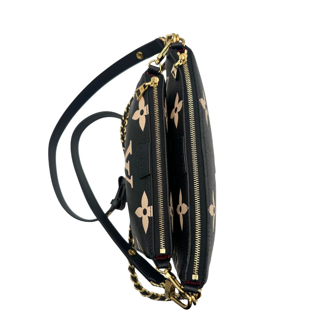  Borsa LV in pelle monogram empreinte nera e beige, di lusso, eccellenti condizioni, usata.