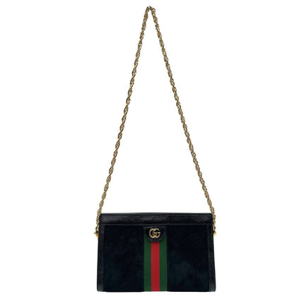 front Tracolla Gucci Ophidia in pelle scamosciata nera con iconica striscia Web verde e rossa, di lusso, originale, ottime condizioni, usata, originale. 