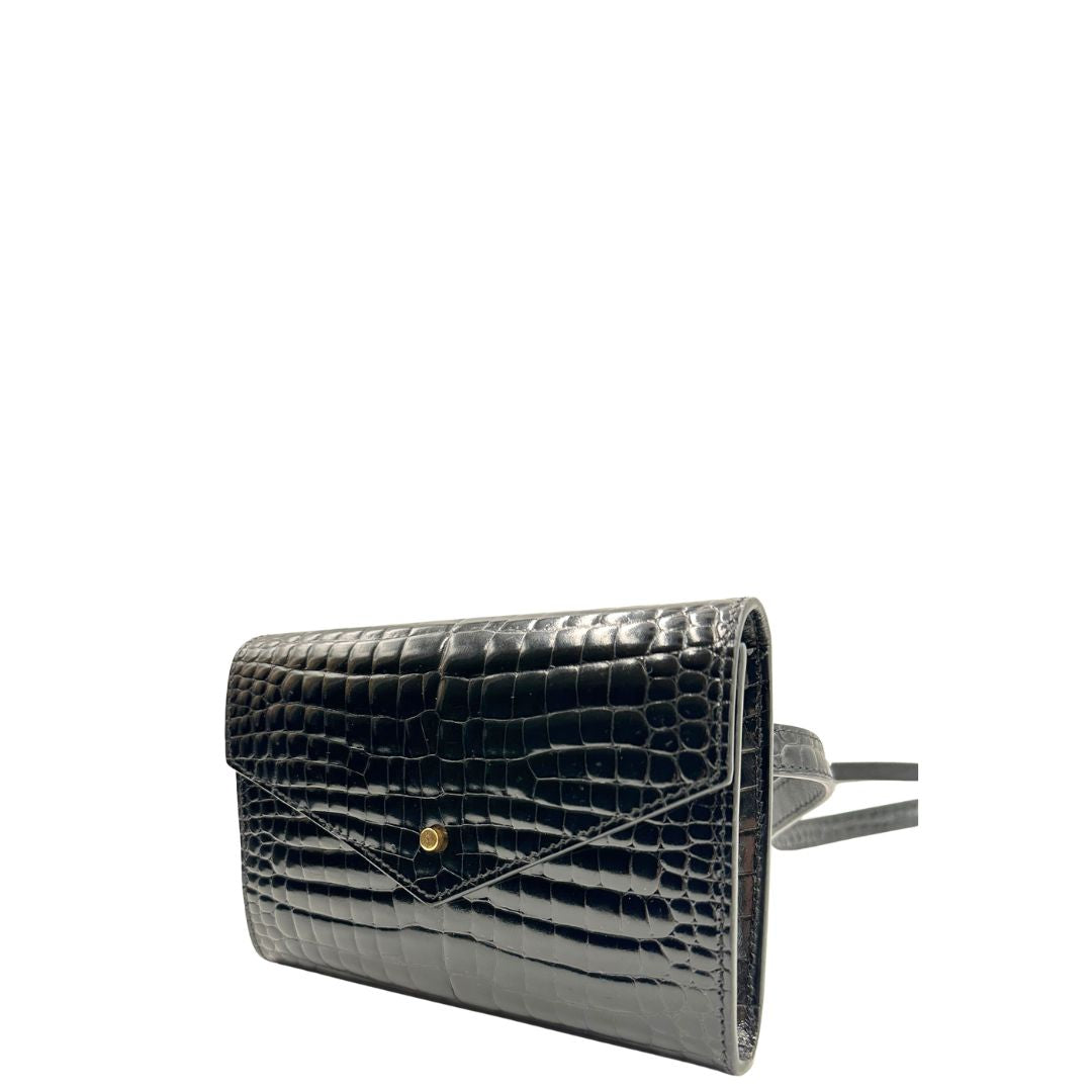 lato Marsupio Saint Laurent in pelle cocco nera, di lusso, originale, ottime condizioni, usato. 